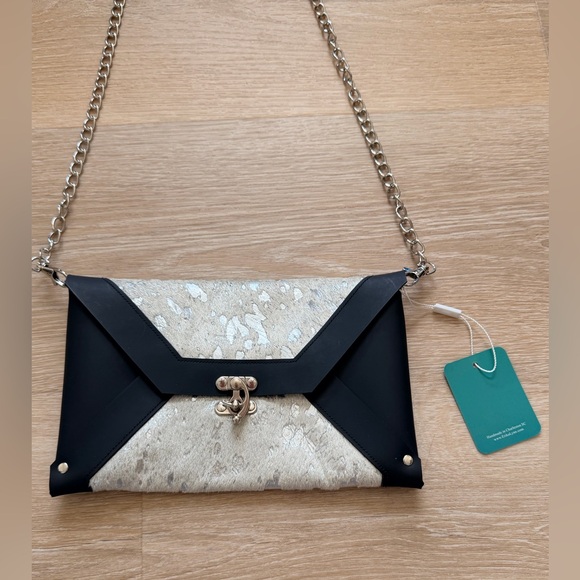 Handbags - NWT NEW $300 Erika Lynn Cowhide Leather Envelope Crossbody Clutch Silver Black